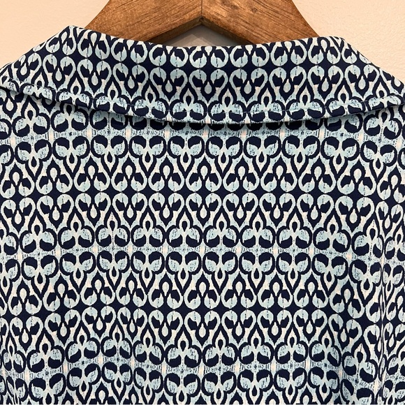 J. McLaughlin True Wrap Dress Short Sleeve Blue Geometric Print Collar Tie, L - Picture 9 of 11